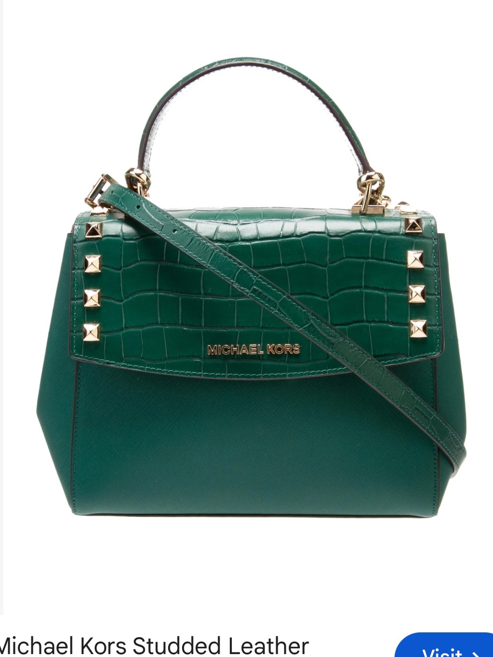 Michael Kors kARLA Teal Croc-Embossed Satchel with Gold Hardware NWT